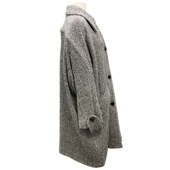 MAISON MARGIELA MM6 BLACK / WHITE OVERSIZED CHEVRON TWEED COAT - Picture 2 of 5